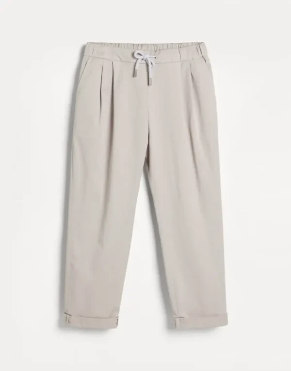 Garment-dyed trousers in American Pima cotton comfort gabardine with drawstring and double pleats