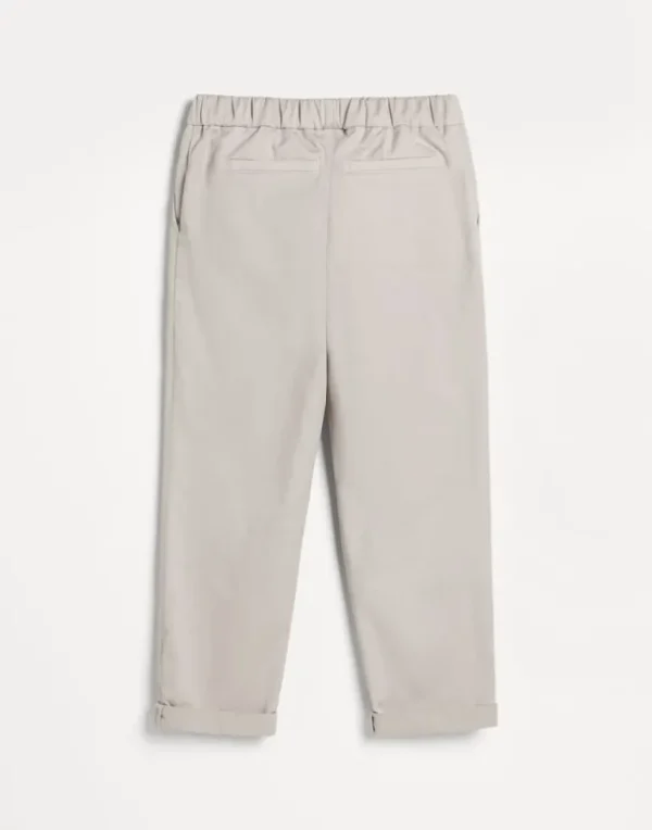 Garment-dyed trousers in American Pima cotton comfort gabardine with drawstring and double pleats