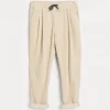 Garment-dyed trousers in cotton corduroy with drawstring and double pleats