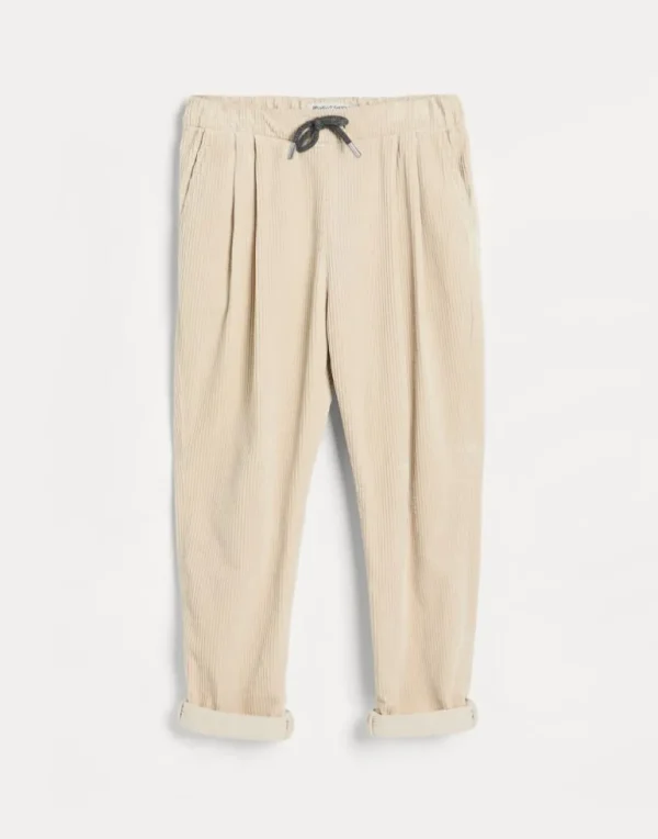 Garment-dyed trousers in cotton corduroy with drawstring and double pleats