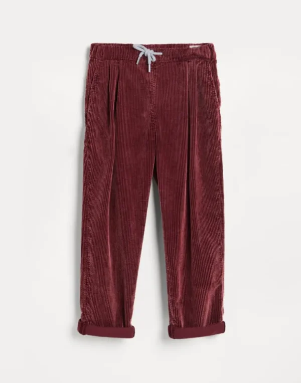 Garment-dyed trousers in cotton corduroy with drawstring and double pleats