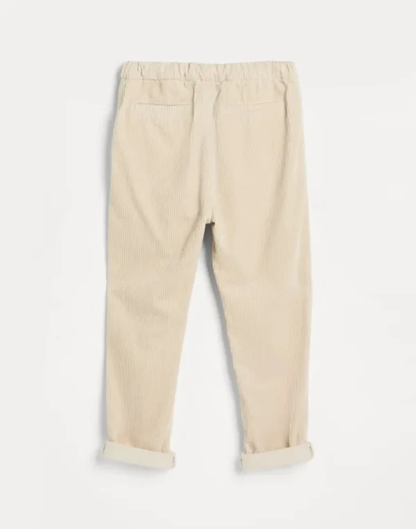 Garment-dyed trousers in cotton corduroy with drawstring and double pleats