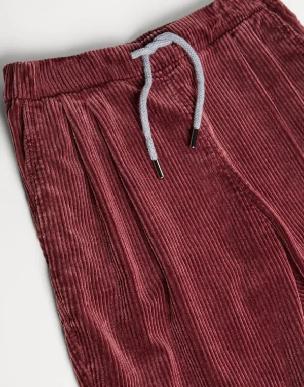 Garment-dyed trousers in cotton corduroy with drawstring and double pleats