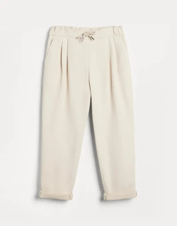 Garment-dyed trousers in twisted cotton gabardine with drawstring and double pleats