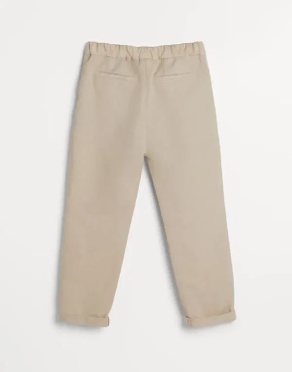 Garment-dyed trousers in twisted linen and cotton gabardine with drawstring