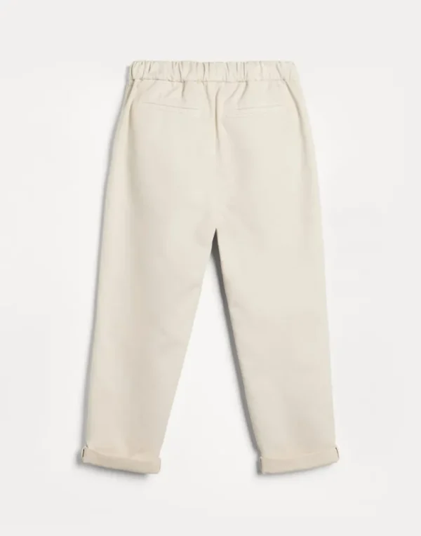 Garment-dyed trousers in twisted cotton gabardine with drawstring and double pleats