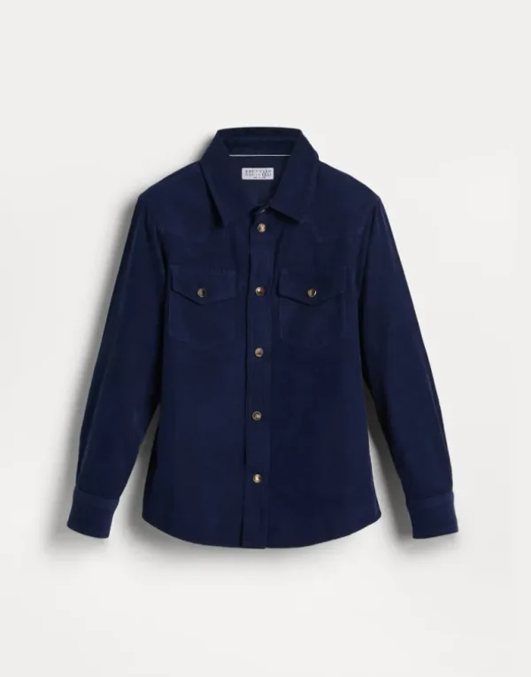 Garment-dyed western shirt in narrow wale corduroy