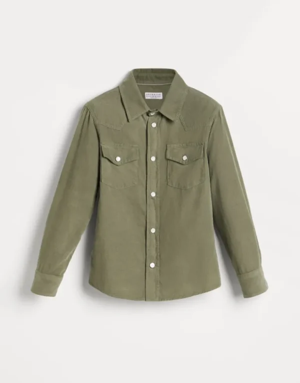 Garment-dyed western shirt in narrow wale corduroy