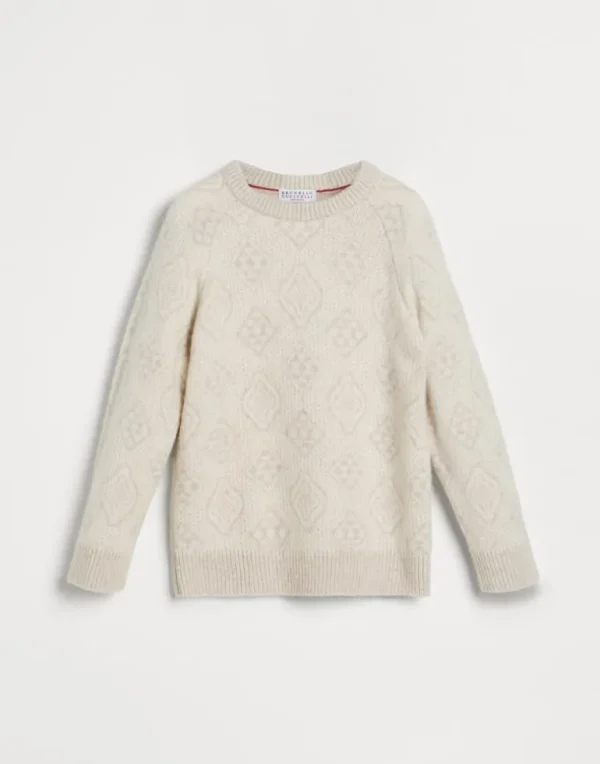 Geometric jacquard sweater in alpaca, cotton and wool