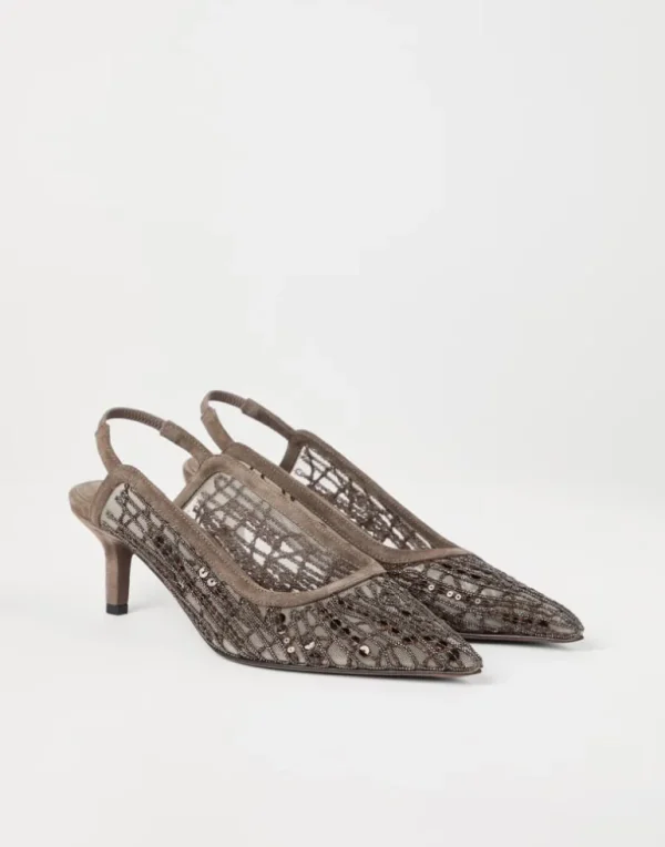 Glistening abstract embroidery city heels in suede