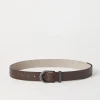 Glossy hammered calfskin belt with monili