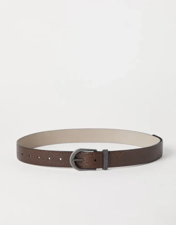 Glossy hammered calfskin belt with monili