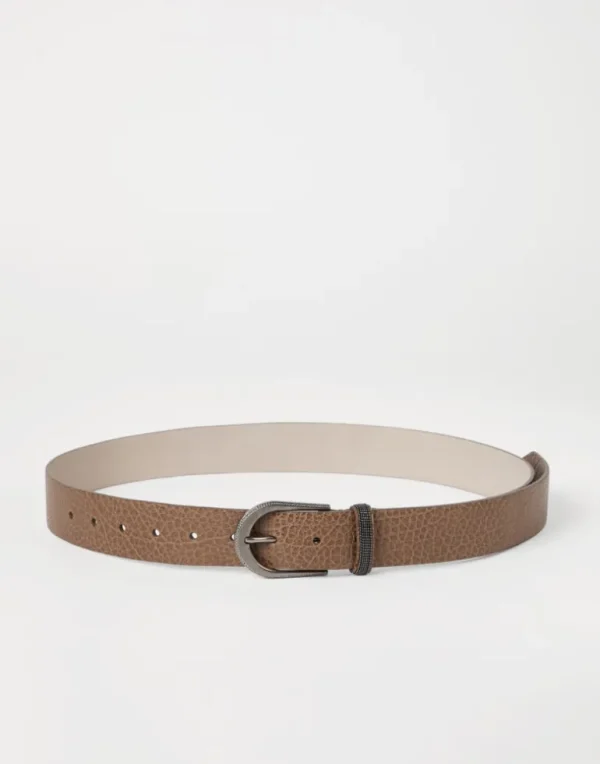 Glossy hammered calfskin belt with monili