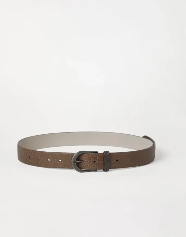 Glossy hammered calfskin belt with monili