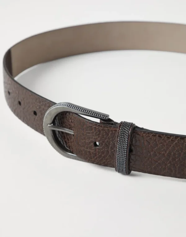 Glossy hammered calfskin belt with monili