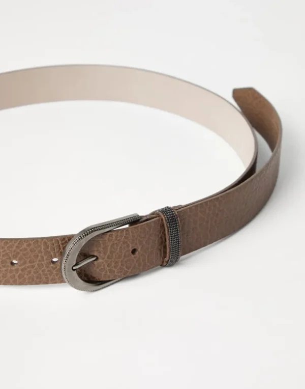 Glossy hammered calfskin belt with monili