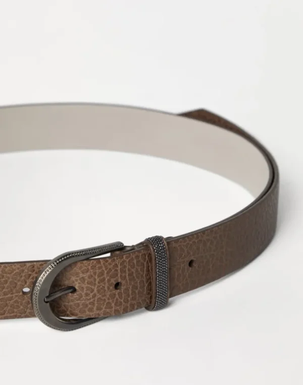 Glossy hammered calfskin belt with monili