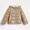 Glossy nylon hooded down jacket with monili