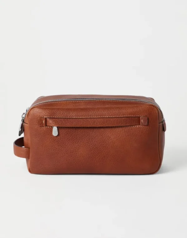 Grained calfskin beauty case with double zipper