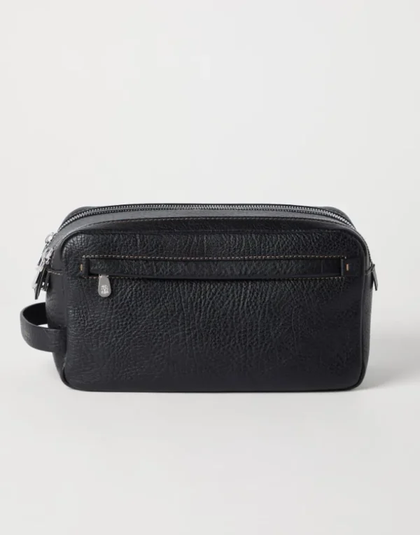 Grained calfskin beauty case with double zipper