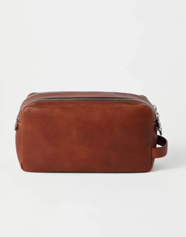 Grained calfskin beauty case with double zipper