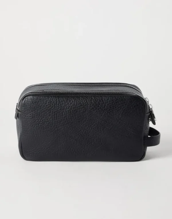 Grained calfskin beauty case with double zipper