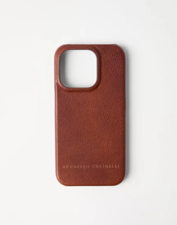 Grained calfskin cover for iPhone 15 Pro