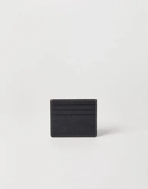 Grained calfskin mini card case