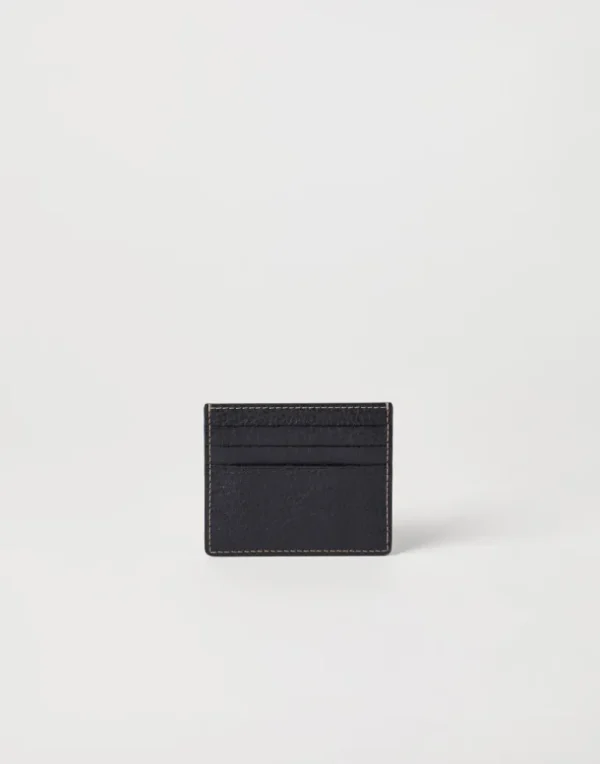 Grained calfskin mini card case