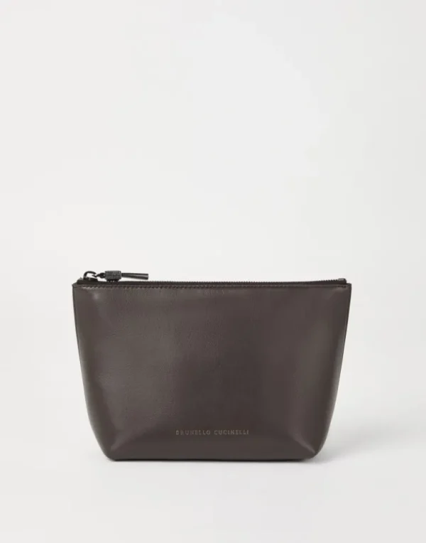 Grained calfskin pouch with monili