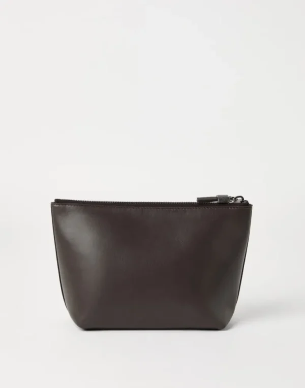 Grained calfskin pouch with monili