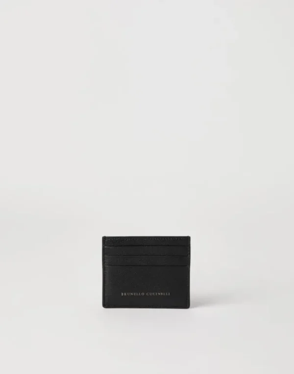 Grained leather card case