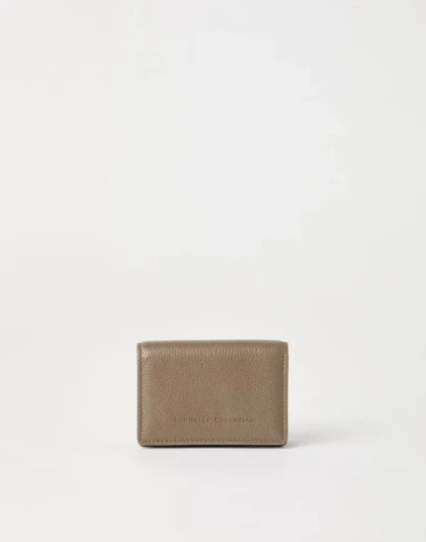 Grained leather card case with flap