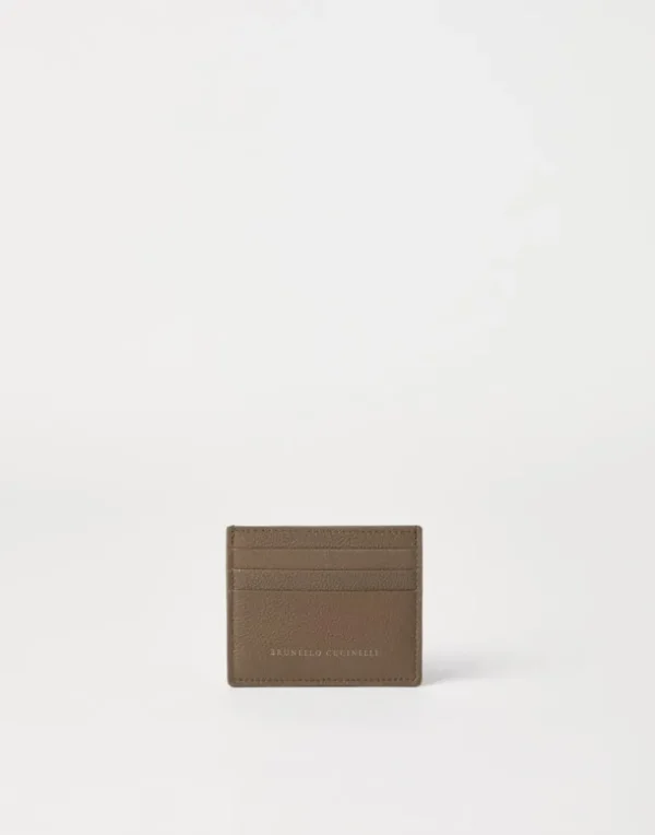 Grained leather card case