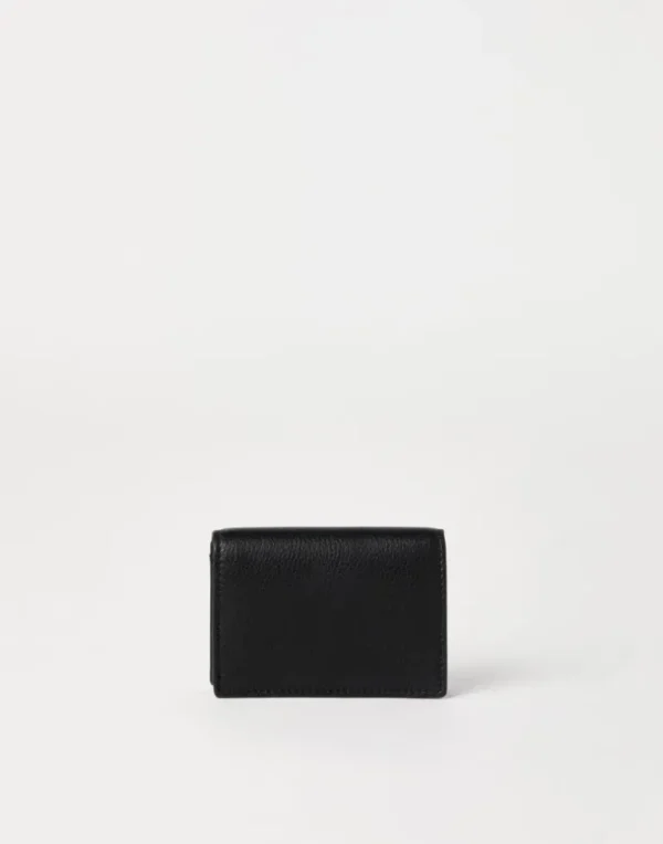 Grained leather card case with flap