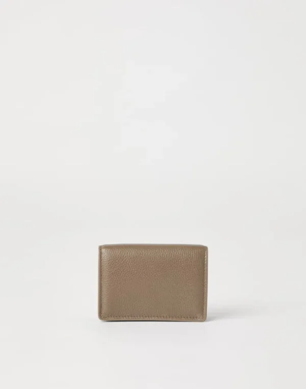 Grained leather card case with flap