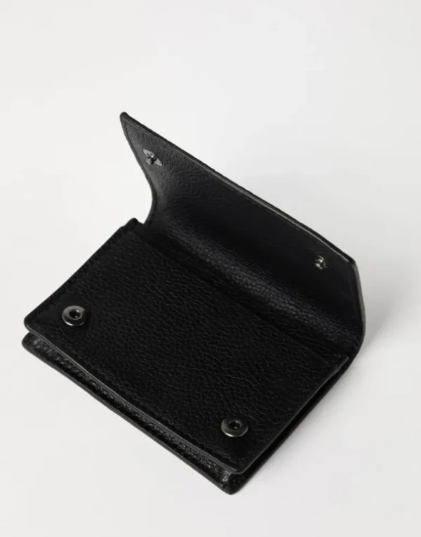 Grained leather card case with flap