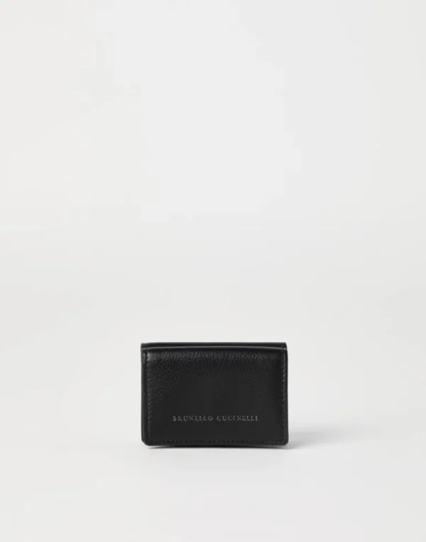 Grained leather trifold wallet