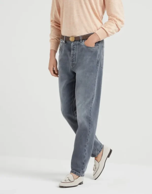 Greyscale denim iconic fit five-pocket trousers