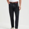 Greyscale denim iconic fit five-pocket trousers