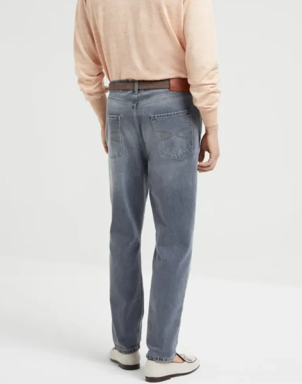 Greyscale denim iconic fit five-pocket trousers