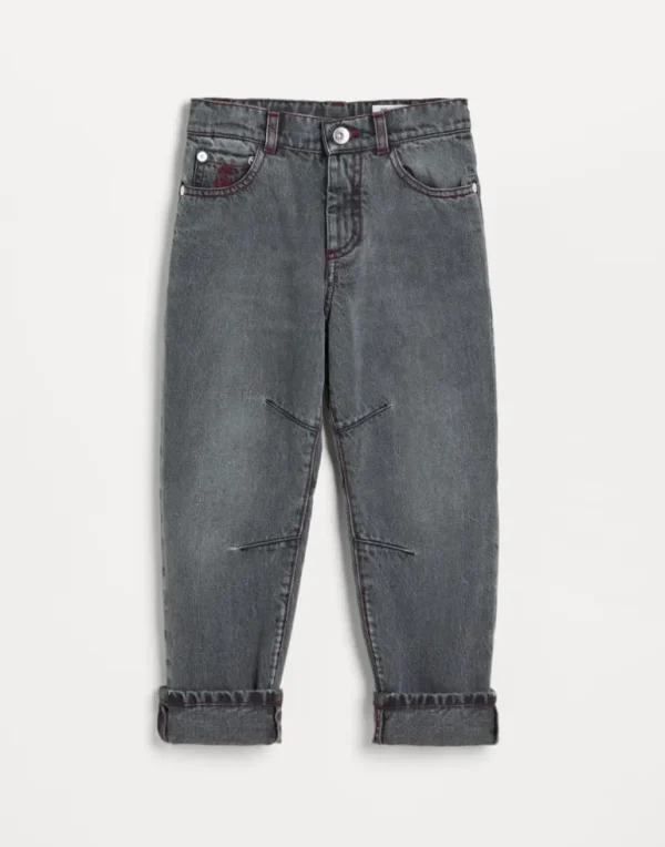 Greyscale denim trousers with contrast stitching