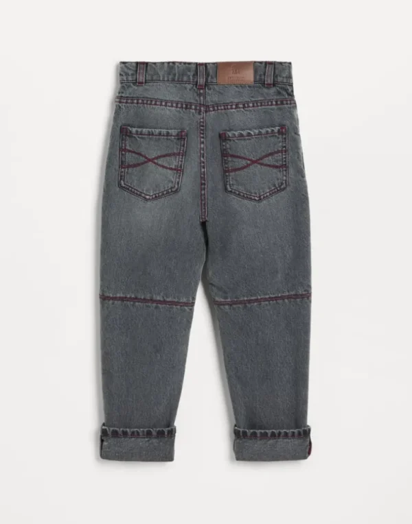 Greyscale denim trousers with contrast stitching