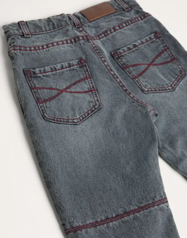 Greyscale denim trousers with contrast stitching