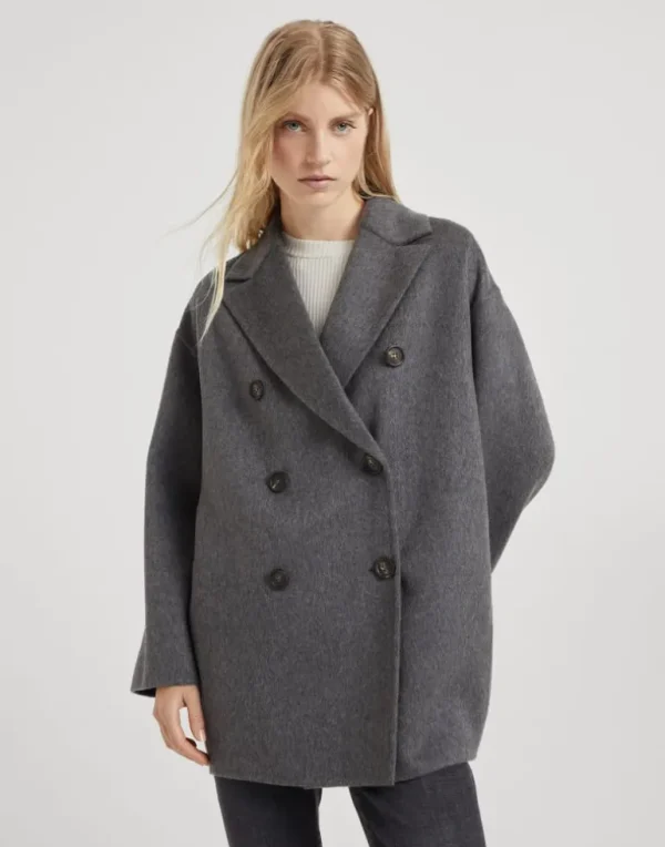 Hand-crafted cashmere double beaver cloth pea coat with Precious patch