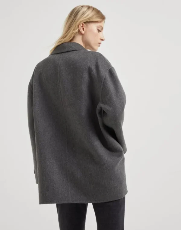 Hand-crafted cashmere double beaver cloth pea coat with Precious patch