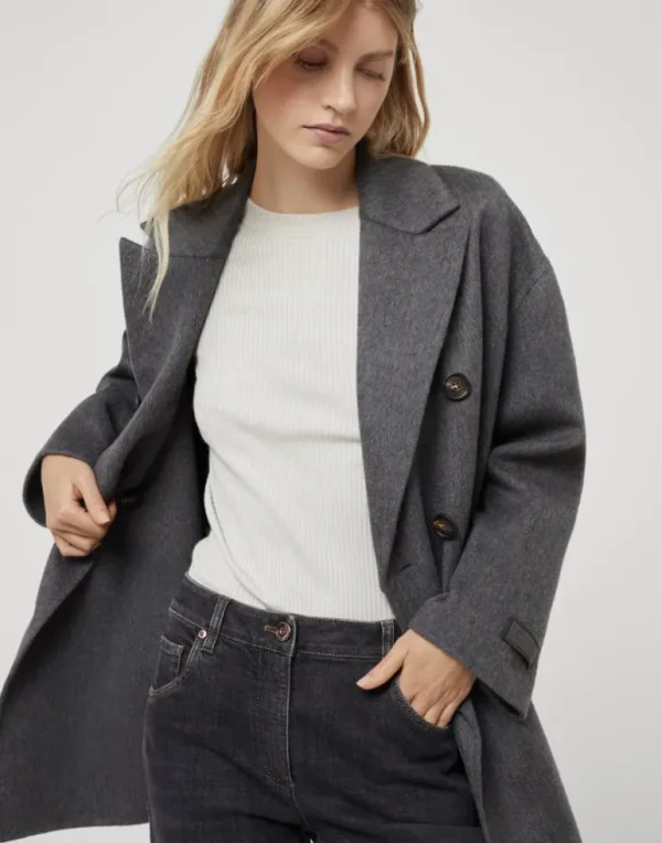 Hand-crafted cashmere double beaver cloth pea coat with Precious patch