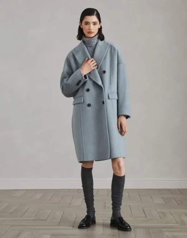 Hand-crafted coat in cashmere double beaver cloth with monili