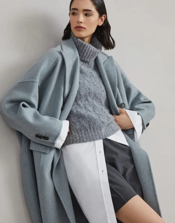 Hand-crafted coat in cashmere double beaver cloth with monili