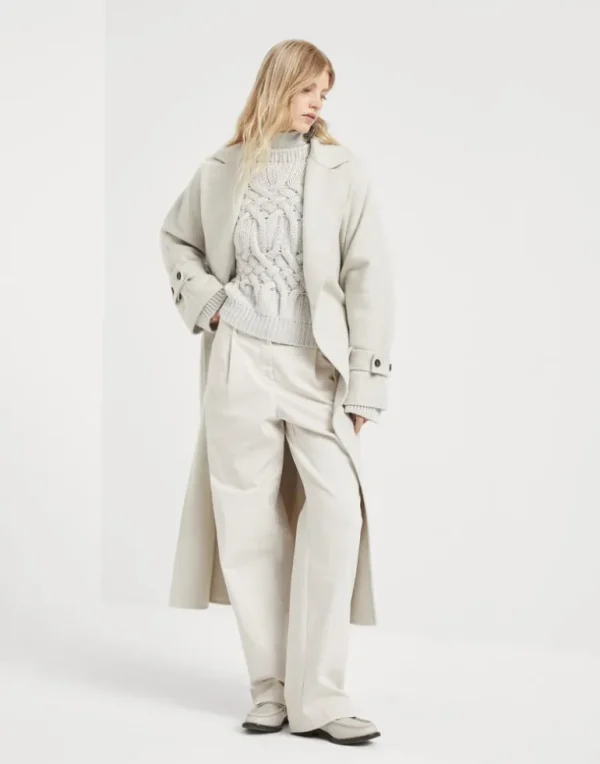 Hand-crafted coat in cashmere double beaver cloth with monili